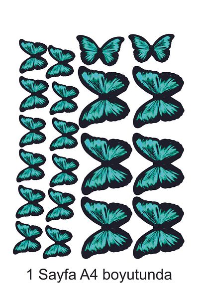 Atölye7Tasarım Green Butterfly Patterned A4 Printed - Edible Ornament and Pastry Cookie Sugar Dough