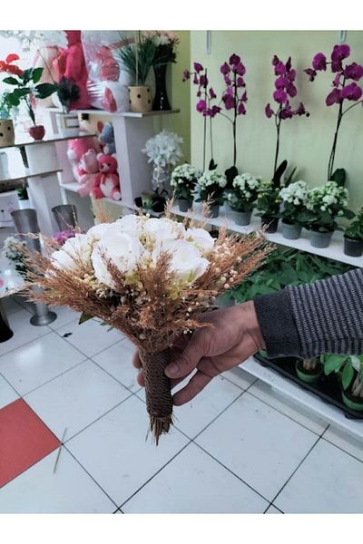 Hobigram Τεχνητό λουλούδι νυφική ​​ανθοδέσμη με τσιπς σοκ Pampas Groom Collar Floral – Τεχνητό & ξηρό λουλούδι, κομψή σχεδίαση