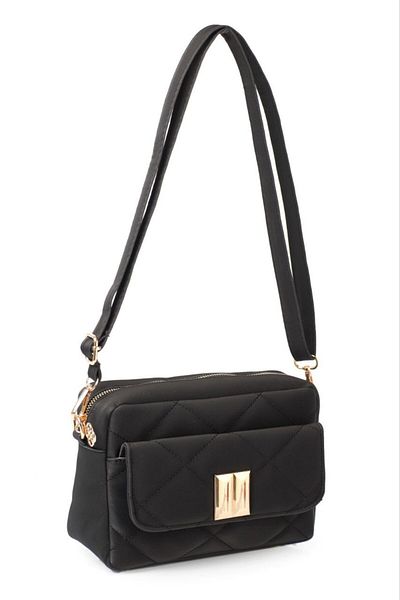 ARTON Women's Black Buzi Leather Quilted Buckle Detailed Shoulder Bag