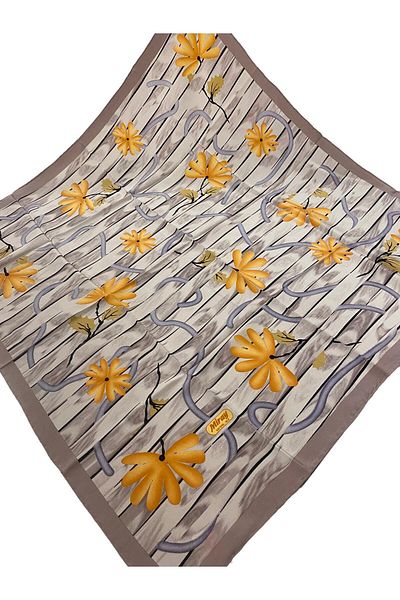 MİRAY EŞARP Miray 100% Pure Silk 90cm X 90cm Patterned Powder Scarf E-41