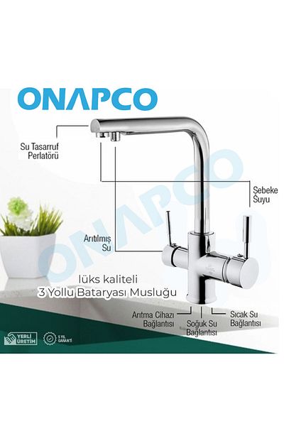 ONAPCO 3 Way Water Purification Tap Fixture Three Way Kitchen Sink Faucet