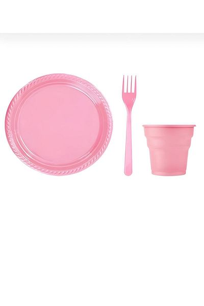 Öztürkpartievi Pink Plastic Plate Cup Fork Napkin Set