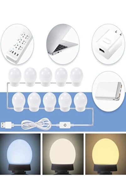 DEMİRALP37 Makyaj Aynası Ledi Hollywood Tarzı Ayna Led Işık Usb'li 10'lu