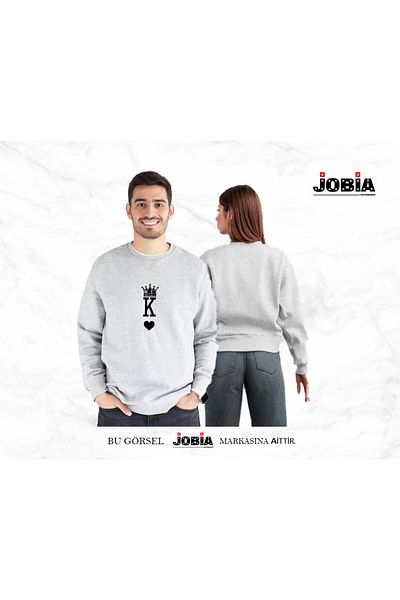 Jobia Outdoors King Queen Παιγνιόχαρτα K-q Printed Lover Combination Φούτερ με λαιμόκοψη με 3 νήματα Σετ 2 τεμαχίων