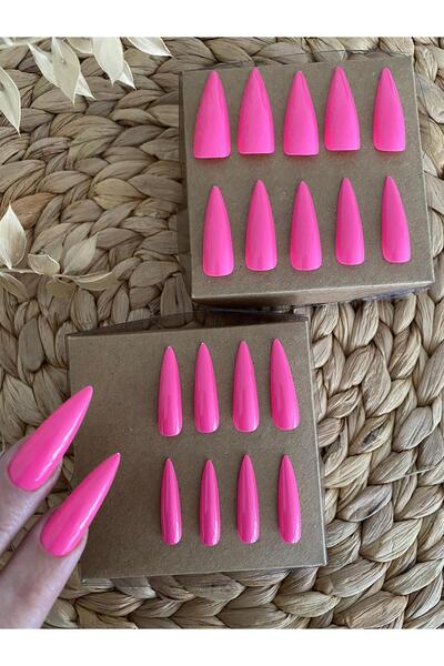 SYBELLE KOZMETİK 20 Adet Fuşya Stiletto Takma Tırnak
