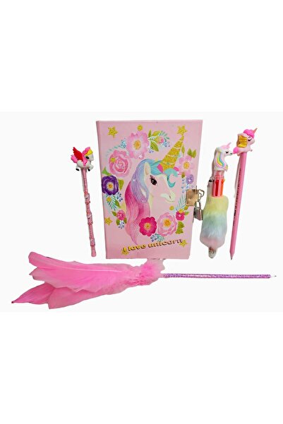 sevgi kırtasiye Unicorn Klitli Hatıra Defteri Altı Renk Peluş Kalem Yumurtlayan Kalem Başlıklı Kurşun Kalem Seti
