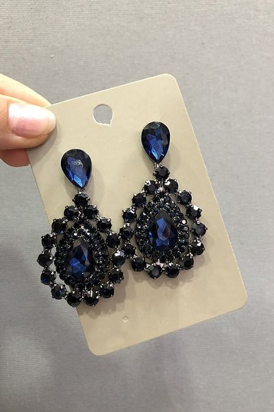 Hobigram Earring Assortment Black Earrings with Navy Blue Crystal Glass Stone – Bijoux Earrings, Stylish Design, Women's Accessory