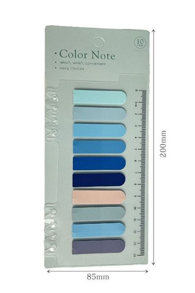 NaSaDAN 10 Colors Blue Shades Transparent Postit with Ruler 200 Sheets