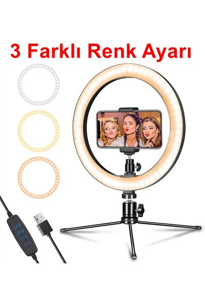 gaman Çok Fonksiyonlu 10'' Led Ring Light Usb Masa Lambası Şiddeti Ayarlanabi...