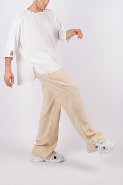 LoFiBuy Unisex Ayrobin Beyaz Oversize Düğmesiz Rahat Kalıp Gömlek