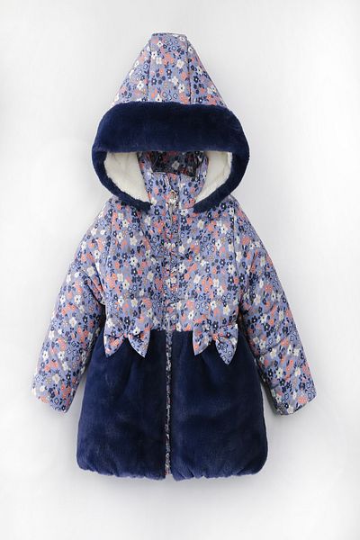 PODİUM GİYİM Special Cute Design Floral Bow Detailed Rabbit Ears Gilded Fur Lined Winter Coat
