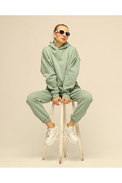 LACASE Kadın Unisex Kapüşonlu 3 İplik Oversize Eşofman Takımı