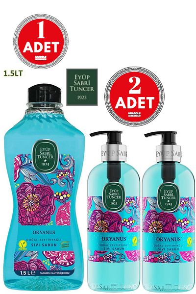 Eyüp Sabri Tuncer Ocean Natural Olive Oil Liquid Soap 500 ml 2 Pieces + 1.5 LT 1 Piece