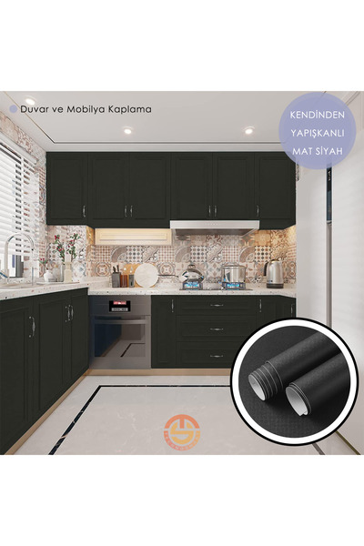 TechnoSmart 60cm×100cm Kendinden Yapışkanlı Mat Siyah Duvar Kağıdı Mutfak Dolap Masa Kaplama