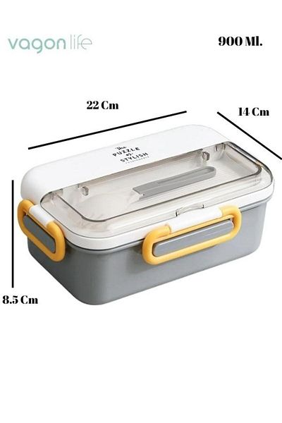 Vagonlife Puzzle Lunch Box - 900 Ml Single Layer, Stainless Steel, Easy Locking Lunch Box