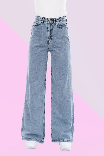 MAKRAS EXCLUSIVE Blugi de damă Lisa Albastru deschis cu talie înaltă Lycra Palazzo Denim Pantaloni Blugi