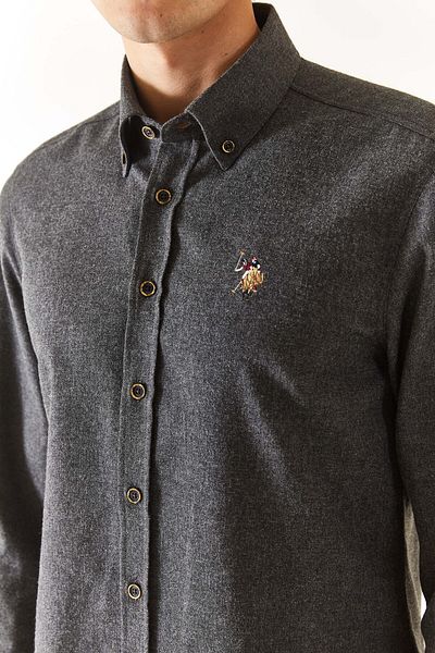 U.S. Polo Assn. БАЗА. POLO ASSN. МЪЖКА ТЪКАНА ЗИМНА ЧЕРНА РИЗА Slim Fit