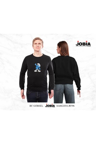 Jobia Outdoors Unisex Γυναικείες Ανδρικές Στρουμφάκια Φούτερ με στάμπα Lover Couple Combination Φούτερ 3 κλωστών Σετ 2 τεμαχίων