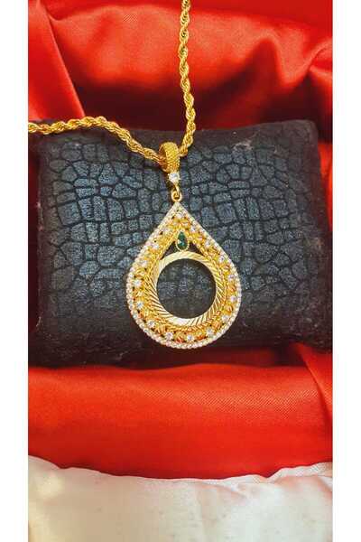 barisiva gold 22 ayar altın kaplama çeyrek takılan kolye 60 cm zinciriyle bir...