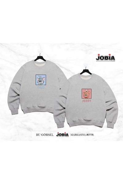 Jobia Outdoors Unisex Φούτερ με στάμπα Tom And Jerry Square Lover Couple Combination Φούτερ 3 κλωστών Σετ 2 τεμαχίων