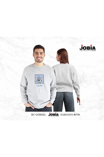 Jobia Outdoors Unisex Φούτερ με στάμπα Tom And Jerry Square Lover Couple Combination Φούτερ 3 κλωστών Σετ 2 τεμαχίων