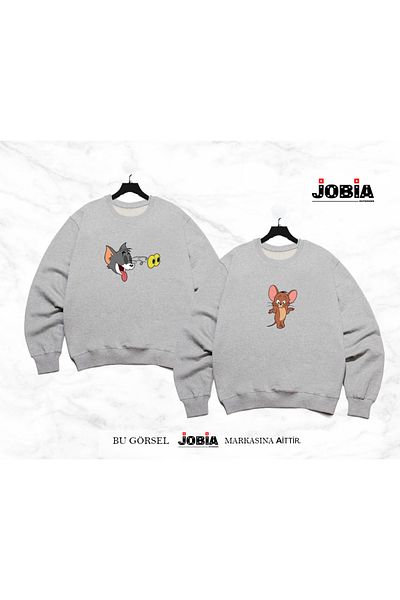 Jobia Outdoors Unisex Φούτερ με στάμπα Tom And Jerry Eye Lover Couple Combination Φούτερ 3 κλωστών Σετ 2 τεμαχίων