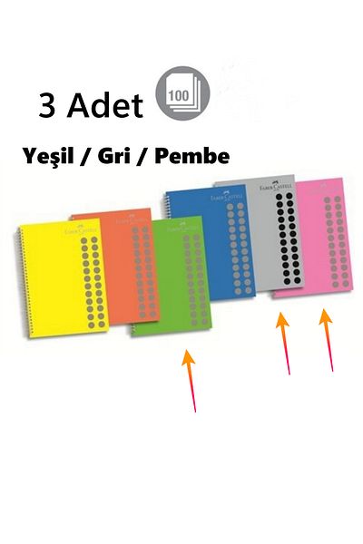 Faber Castell 3 PCS Spiral Plastic Cover 100 Sheets SQUARE Notebook