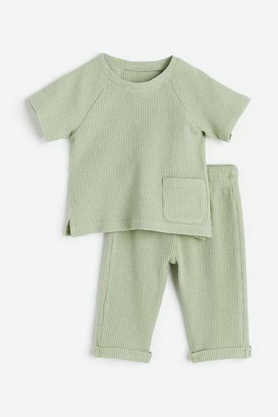 Asel Kids Shop New Season Top and Bottom Green Seersucker Set