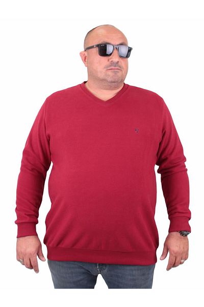 MocGrande Μεγάλο μέγεθος Thessaloniki V-Neck Classic Sweatshirt 23201 Claret Red