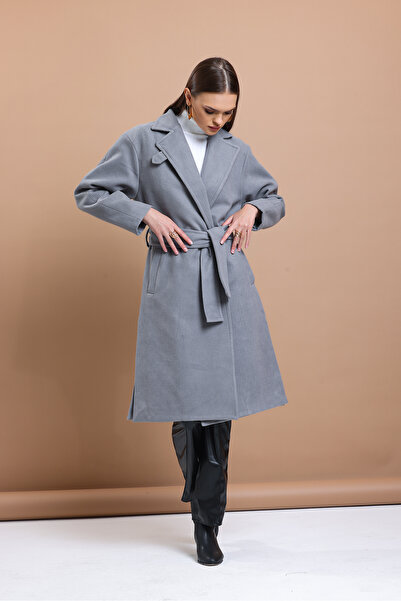 Tangül&Ali'S Moda Evi Kuşaklı Gri Kaşmir Kaban