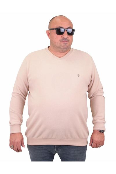 MocGrande Μεγάλο μέγεθος Thessaloniki V-Neck Classic Sweatshirt 23201 ΜΠΕΖ