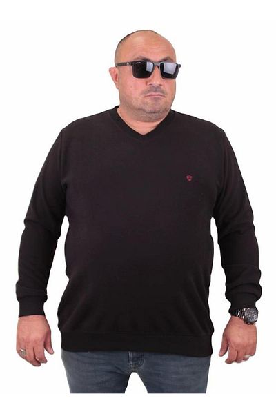 Starbattal Μεγάλο μέγεθος Thessaloniki V-Neck Classic Sweatshirt 23201 ΜΑΥΡΟ