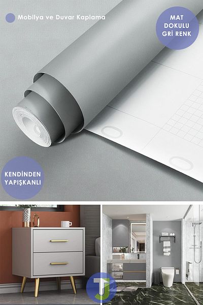 Technojet Αυτοκόλλητο Ματ Γκρι Κουζίνα Μπάνιου Πάγκος Ντουλάπα τοίχου και Επικάλυψη Τραπεζιού 60cmX500cm