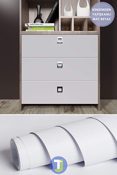 Technojet Αυτοκόλλητο Ματ Λευκό Πάγκος Κουζίνας Μπάνιου Ντουλάπι τοίχου και Επικάλυψη Τραπεζιού 60cmx300cm