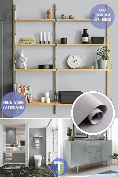 Technojet Kendinden yapışkanlı Mat Gri Mutfak Banyo Tezgah Duvar Dolap ve Masa Kaplama 60cmX500cm