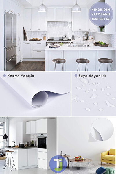 Technojet Самоклеюча матова біла плівка для кухонних стільниць, стін, шаф і столів 60 см × 500 см