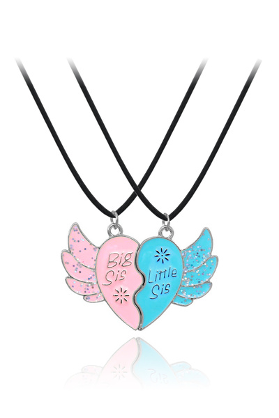 BearPear Sister Mıknatıslı Abla Kardeş Kolyesi Simli Kalpli Kardeşlik Kolye