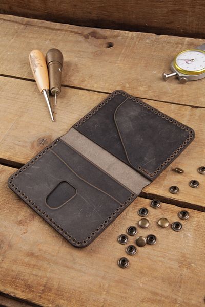 New Coast Leather 1900's Γνήσιο & Πραγματικό Δερμάτινο Χειροποίητο Γκρι Ανδρική Κάρτα