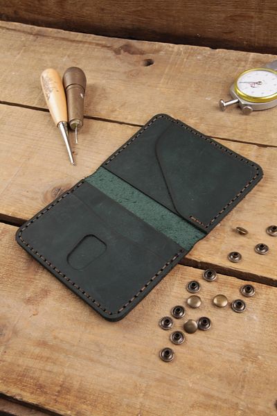 New Coast Leather 1900's Γνήσιο & Πραγματικό Δερμάτινο Χειροποίητο Σκούρο Πράσινο Ανδρικό Καρτοθήκη