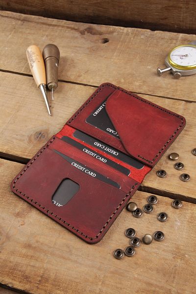 New Coast Leather 1900's Γνήσιο & Πραγματικό Δερμάτινο Χειροποίητο Κόκκινο Ανδρικό Κάτοχος Κάρτας