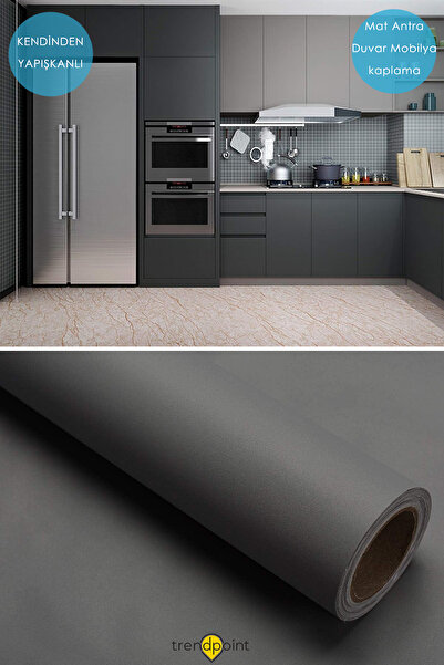 Trendpoint Kendinden Yapışkanlı 60cm×100cm Mat Antra Duvar Kağıdı Mutfak Tezg...