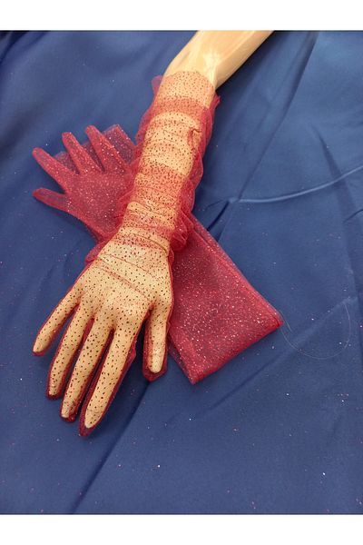 es moda shop Diamond Sparkling Evening Dress Gloves Long Red