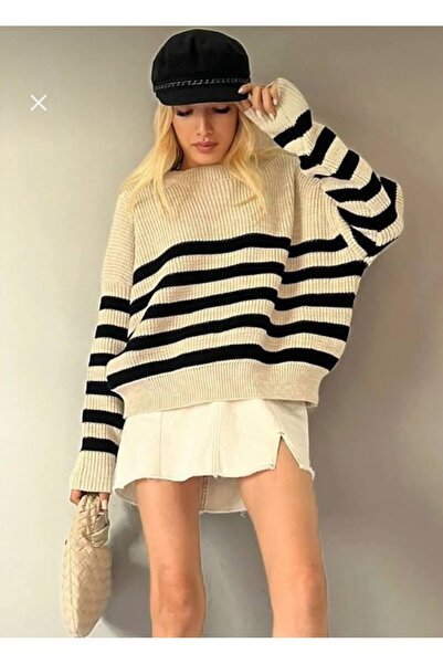 MST CLOTHİNG Πλεκτό πουλόβερ με ριγέ λαιμόκοψη