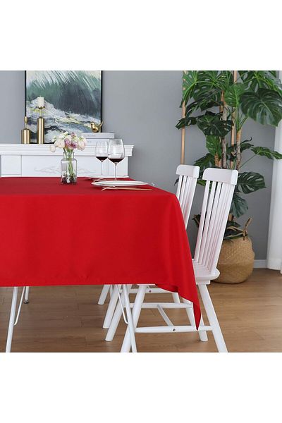 Soft Kare Panama Linen Liquid Proof Red Color Christmas Tablecloth