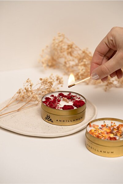 ANCİLLA Dekoratif Hediyelik Soya Mum(WAX) Metal Kutulu Aromaterapi Sandal Esans Kokulu Mum 03
