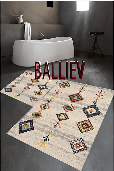 balliev Bohemian Line Djt Set de 2 covoare de baie Set de toaletă cu bază anti-alunecare