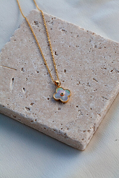 Inure Jewelry PEARL WHITE CLOVER ÇELİK KOLYE - Hediye İçin İdeal