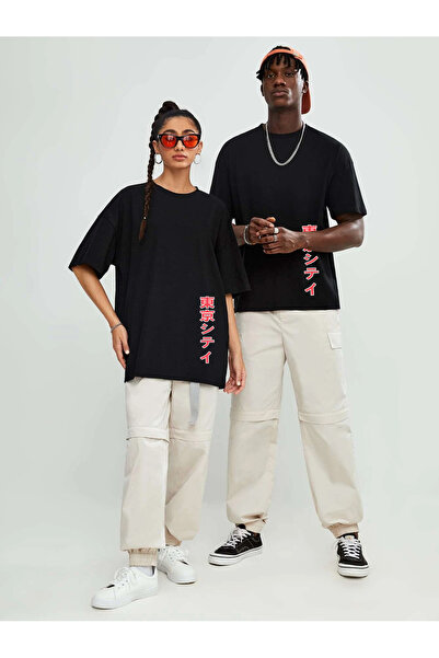 Generic Brand تي شيرت ياباني مطبوع كبير الحجم Salas Boyfriend للجنسين