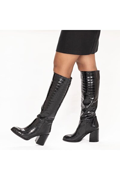 MixBrand Kadın Kalın Topuklu Sivri Burunlu Klasik Çizme