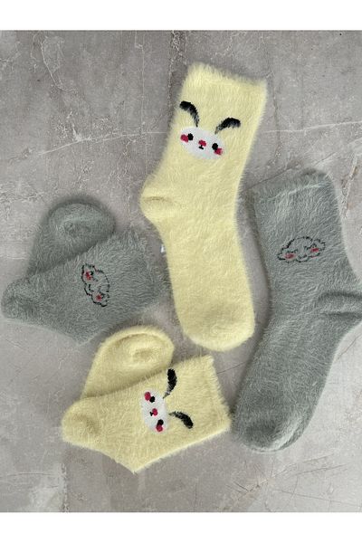 Sky Socks Комплект от 2 плюшени зимни меки вълнени ароматизирани жълто-зелени чорапи за сън